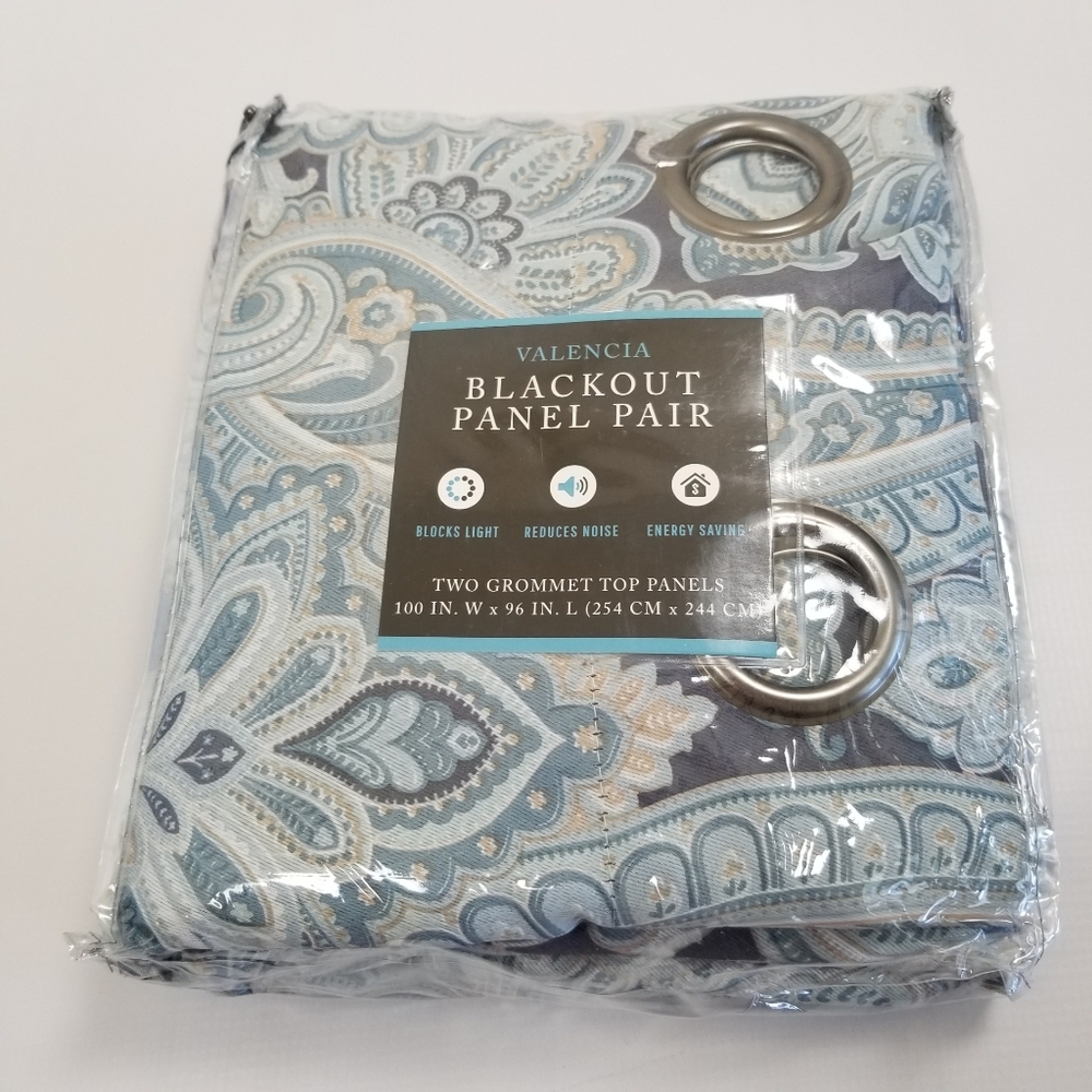 Valencia Blackout Panel Pair Grommet Top Paisley Blocks Light Noise 100"x96" NWT - Picture 2 of 7